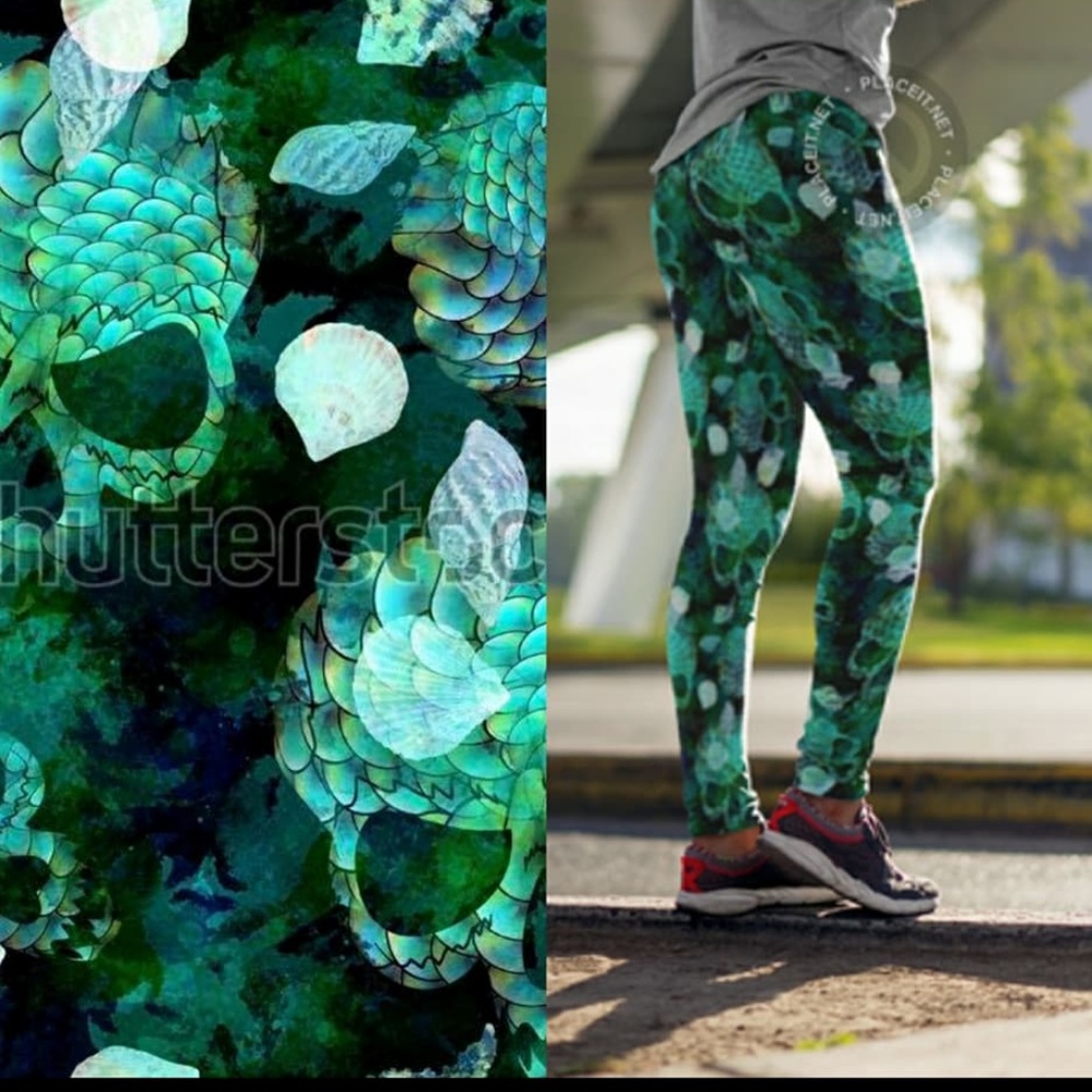 Mermaid Scales & Skulls Buttery Soft Leggings, O/S